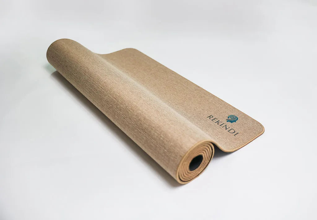 a breathable, eco-friendly jute yoga mat, maintaining grip even in a sweaty session