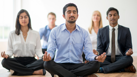 office employees doing yoga practice