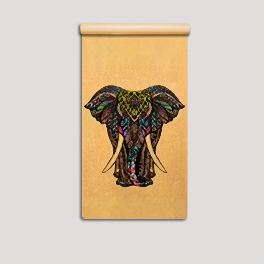 Powerful Elephant Natural Cork Mat with Carry Strap